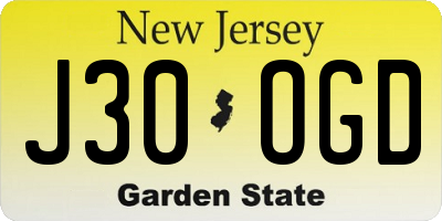 NJ license plate J30OGD