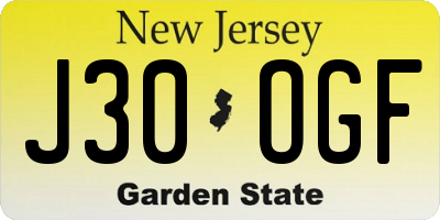 NJ license plate J30OGF