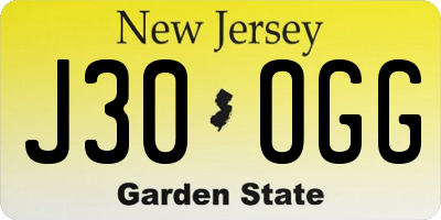 NJ license plate J30OGG