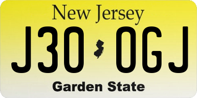 NJ license plate J30OGJ