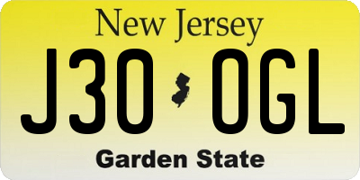 NJ license plate J30OGL