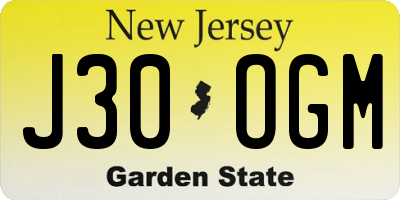 NJ license plate J30OGM