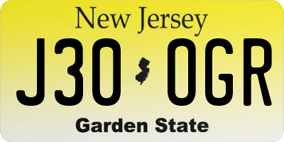 NJ license plate J30OGR