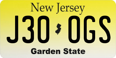 NJ license plate J30OGS