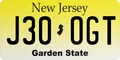 NJ license plate J30OGT