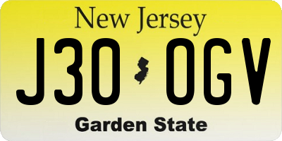 NJ license plate J30OGV