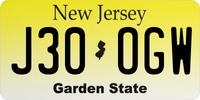 NJ license plate J30OGW