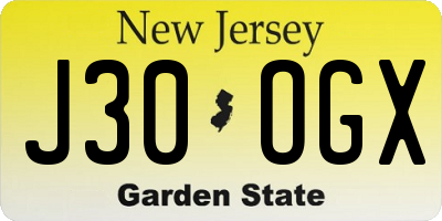 NJ license plate J30OGX
