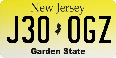 NJ license plate J30OGZ