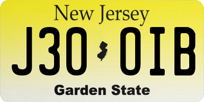 NJ license plate J30OIB