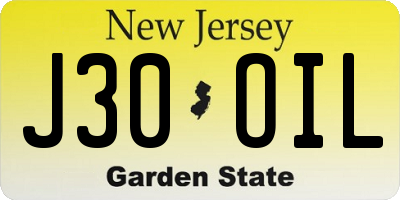 NJ license plate J30OIL