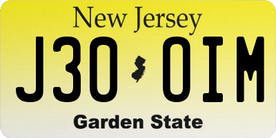 NJ license plate J30OIM