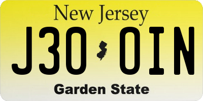 NJ license plate J30OIN