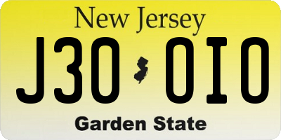NJ license plate J30OIO
