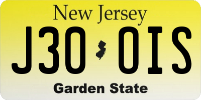 NJ license plate J30OIS