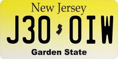 NJ license plate J30OIW