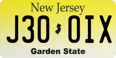 NJ license plate J30OIX