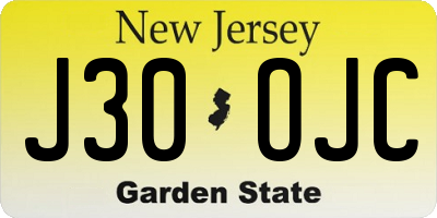 NJ license plate J30OJC