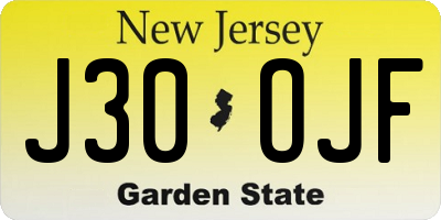 NJ license plate J30OJF