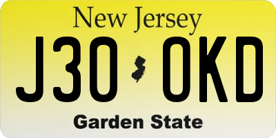 NJ license plate J30OKD