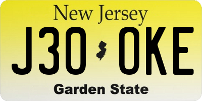 NJ license plate J30OKE