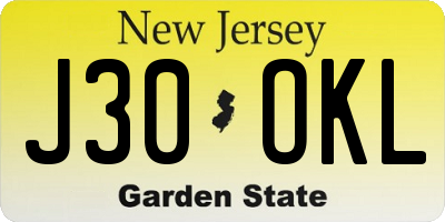 NJ license plate J30OKL