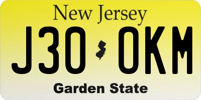 NJ license plate J30OKM