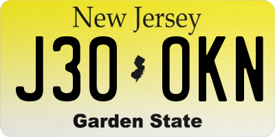 NJ license plate J30OKN