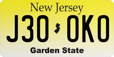 NJ license plate J30OKO