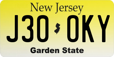 NJ license plate J30OKY