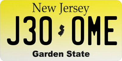 NJ license plate J30OME