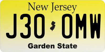 NJ license plate J30OMW