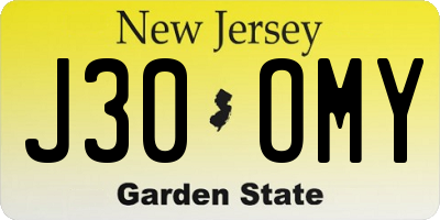 NJ license plate J30OMY