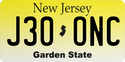 NJ license plate J30ONC