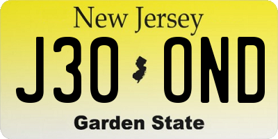 NJ license plate J30OND