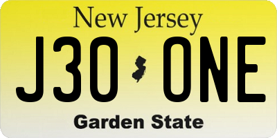 NJ license plate J30ONE