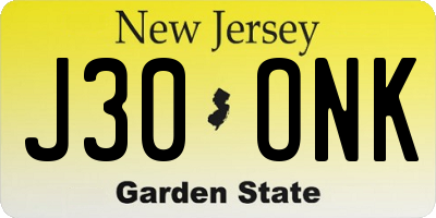 NJ license plate J30ONK
