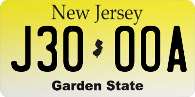 NJ license plate J30OOA