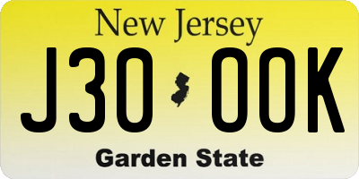 NJ license plate J30OOK