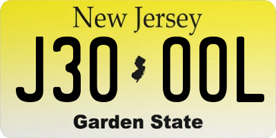 NJ license plate J30OOL