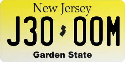 NJ license plate J30OOM