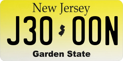 NJ license plate J30OON