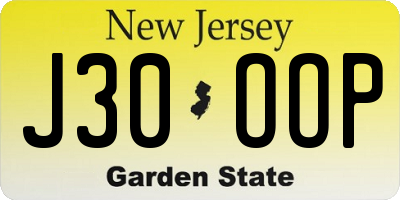NJ license plate J30OOP