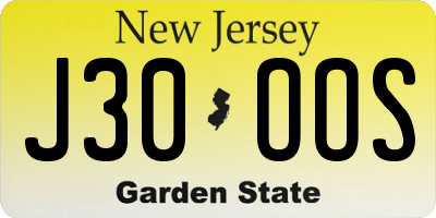 NJ license plate J30OOS