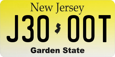 NJ license plate J30OOT