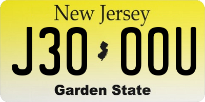 NJ license plate J30OOU