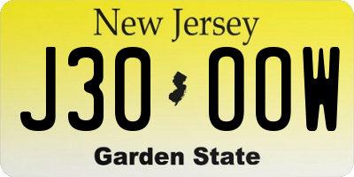 NJ license plate J30OOW
