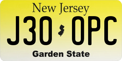 NJ license plate J30OPC