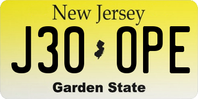 NJ license plate J30OPE