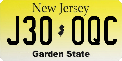NJ license plate J30OQC